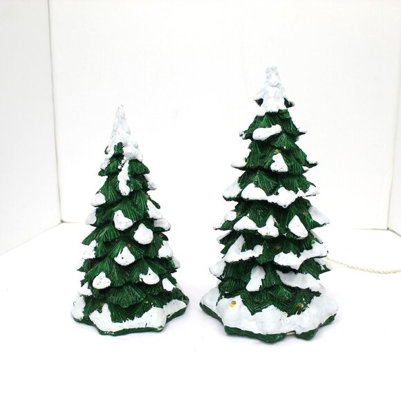 Dept 56 Village Accessory Snow Capped Covered Pine Trees Set of 2 #52604 WORKS! - Picture 1 of 7